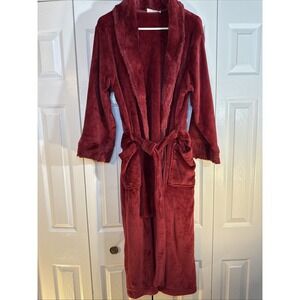 Natori RUBY RED WINE Soft PLUSH FAUX FUR 48" Wrap Robe Sz.  Large Pockets Cozy